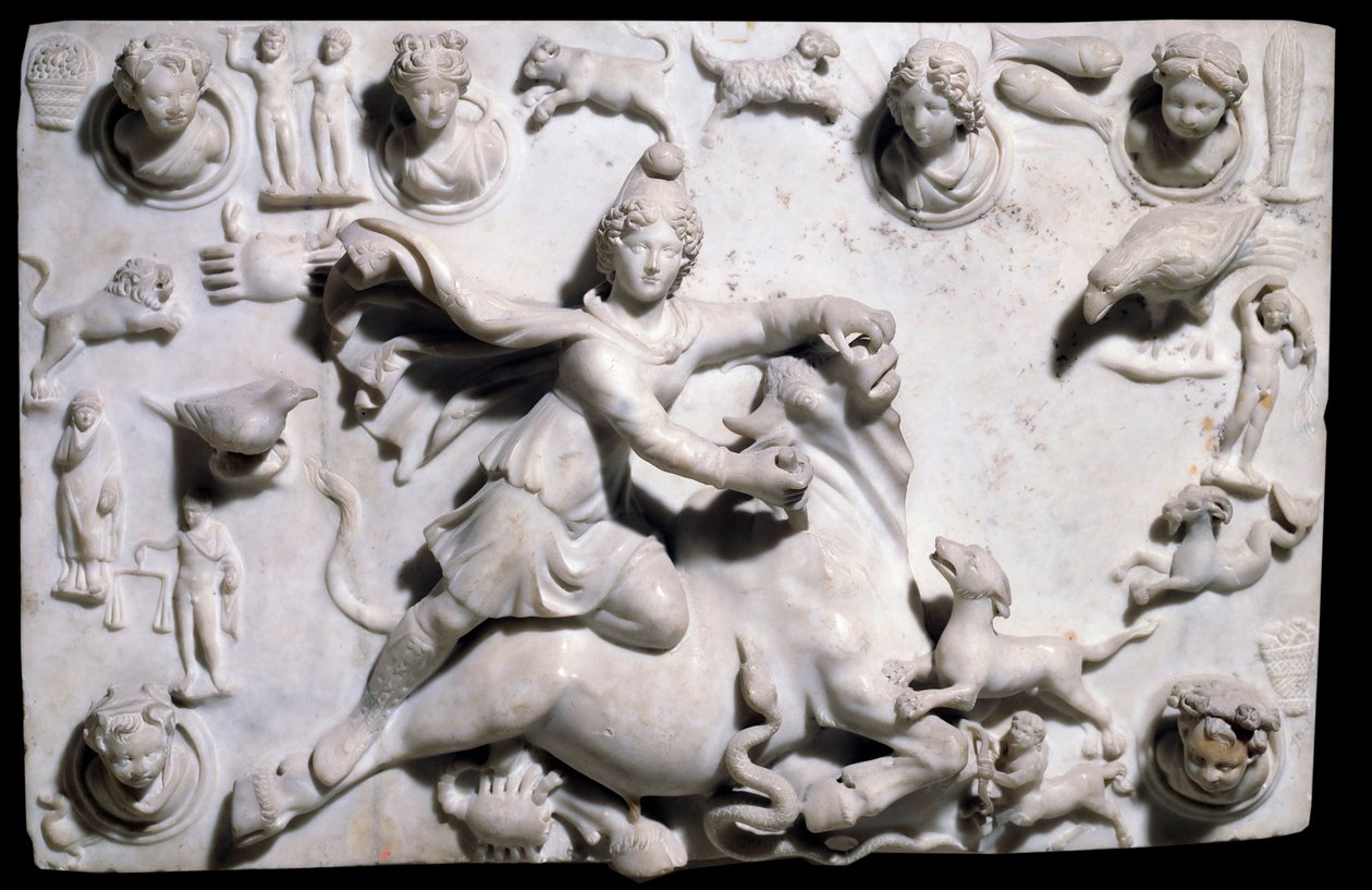 Keleti régiségek: Mithra megöli a bikát (a szidoni Mithraeumból származik). Alacsony domborműves márvány Sayda-ból, 2-3. század (görög-római korszak, Föníciai Királyság). Párizs, Louvre Múzeum alkotó: Phoenician Phoenician