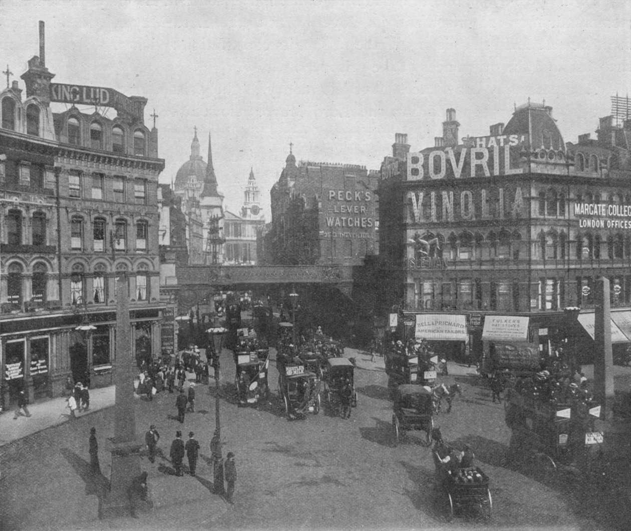 Ludgate Circus és Ludgate Hill, City of London, 1910 1911 alkotó: Photochrom Co Ltd of London