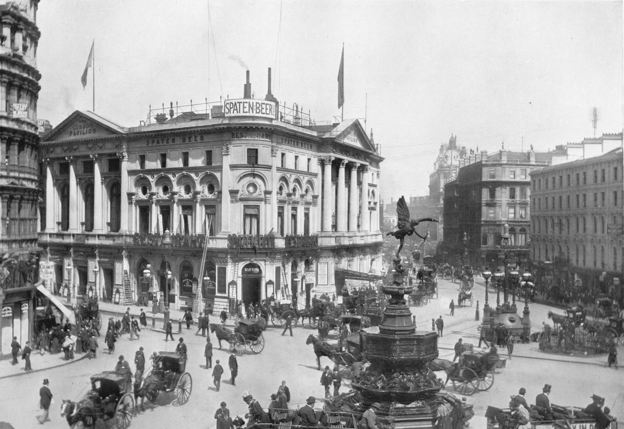 Piccadilly Circus, Westminster, London, 1910, 1911 alkotó: Photochrom Co Ltd of London