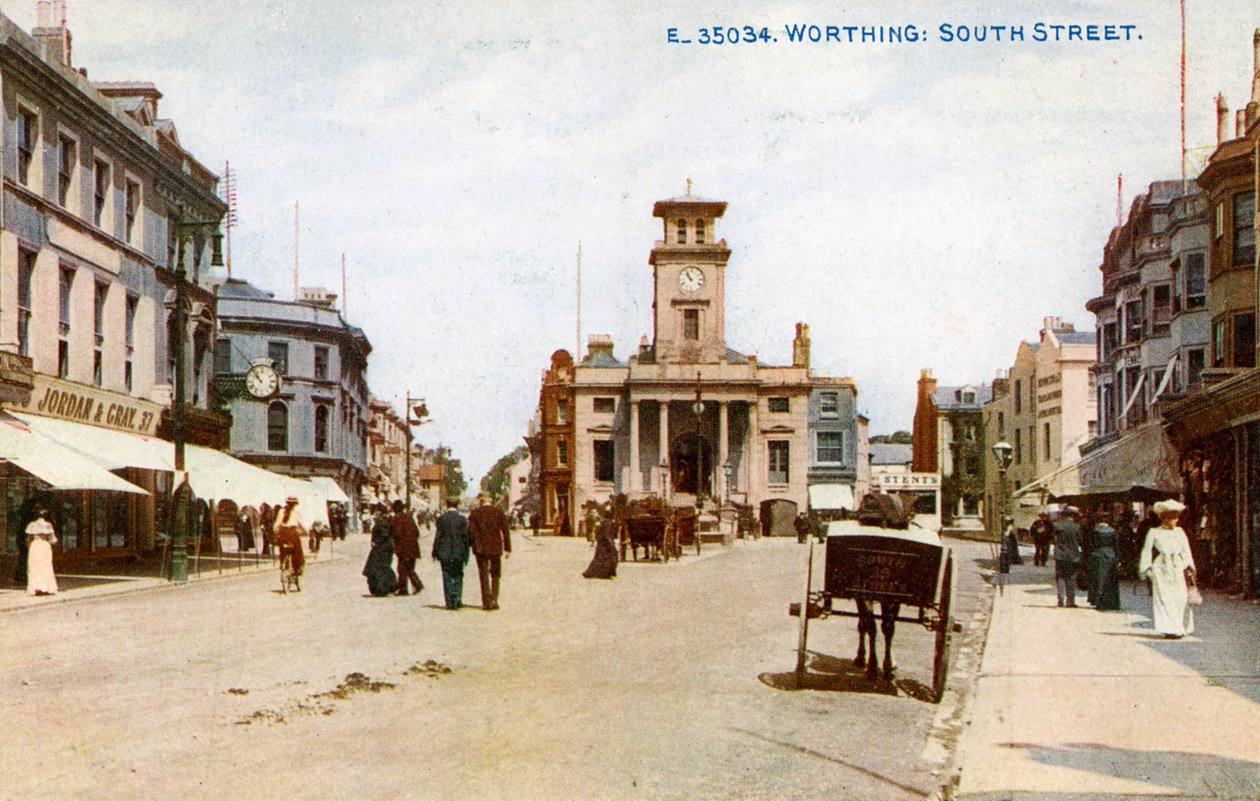 South Street, Worthing, Sussex, 1900-as évek. alkotó: Photochrom Co Ltd of London