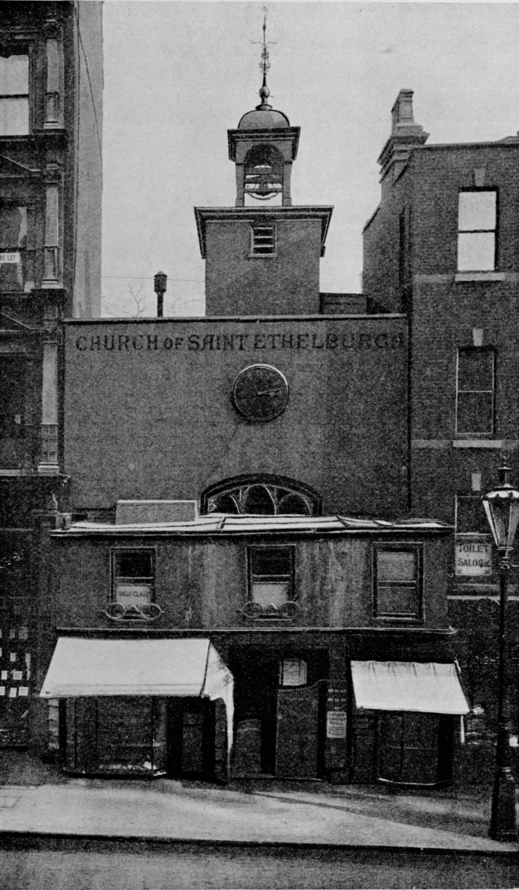 St Ethelburgas templom, Bishopsgate, London City, 1905, 1906 alkotó: Photochrom Co Ltd of London