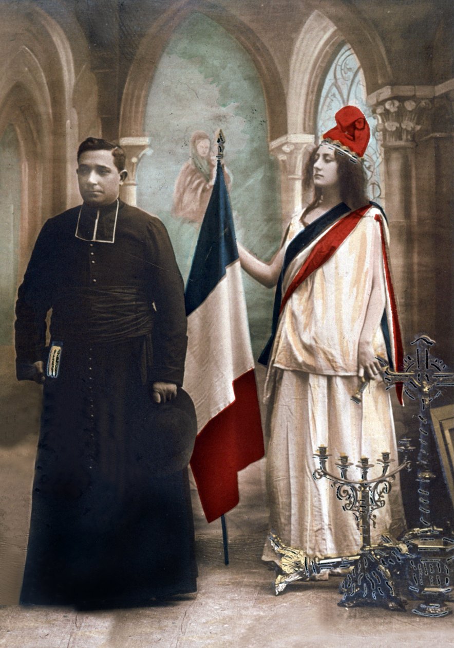 Egyház és állam szétválásának allegóriája 1905-ben, illusztráció 1907-ből (színes fotó) alkotó: Photographer French