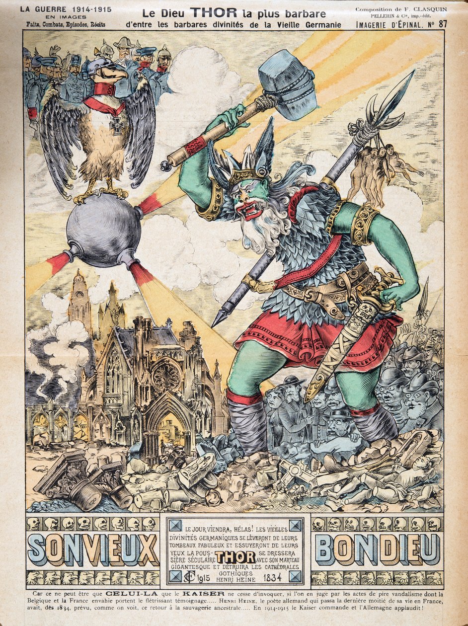 Thor isten, a legbarbárabb ónémet barbár istenségek közül, A Harmadik Köztársaság története című kötetből. I, politikai történelem, pub.1933 (színes litho) alkotó: Photographer French