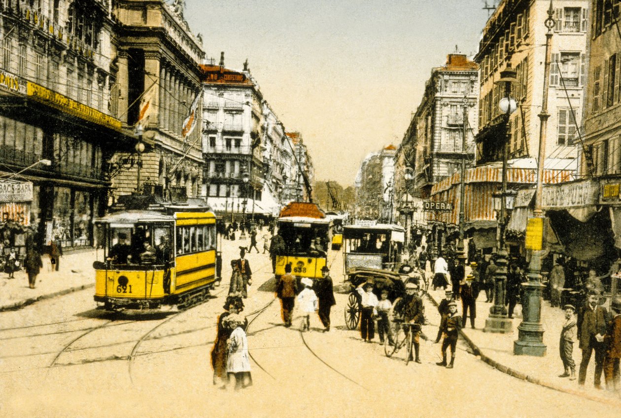 A Cannebiere a villamossal, Marseille, Franciaország, c. 1900 (fotó) alkotó: Photographer French
