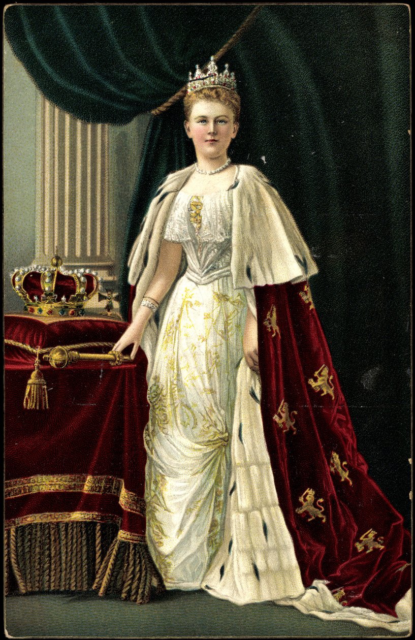 Ak Wilhelmina holland királynő koronával, szár (fekete-fehér fénykép) alkotó: Photographer German