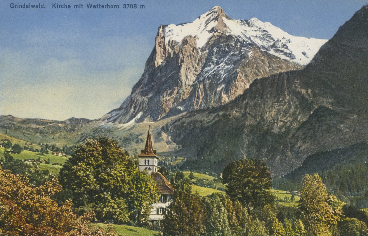Grindelwaldi templom és Wetterhorn, Svájc (színes fotó) alkotó: Photographer Swiss