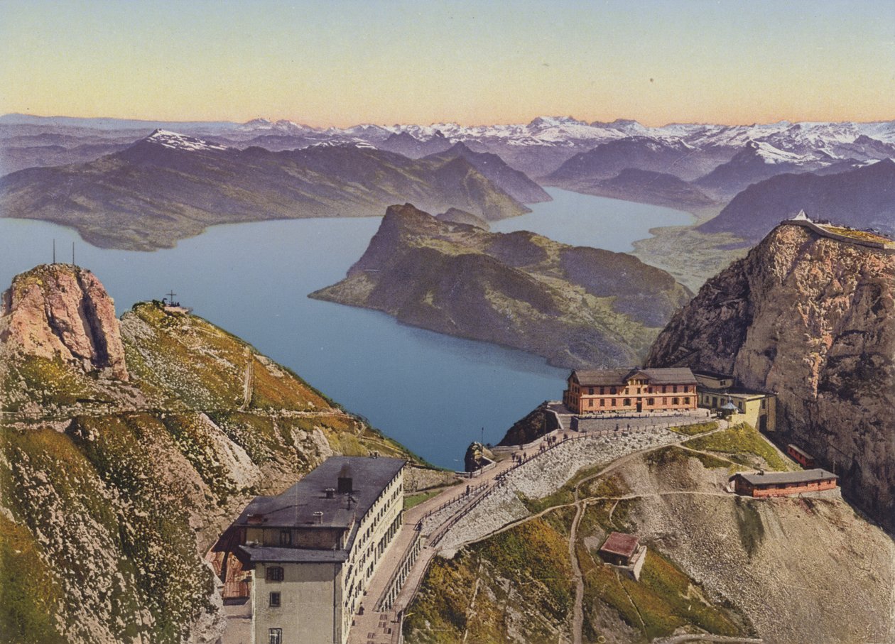Pilatus-Kulm (2133m sm) Luzerni-tó és az Alpok (színes fotó) alkotó: Photographer Swiss