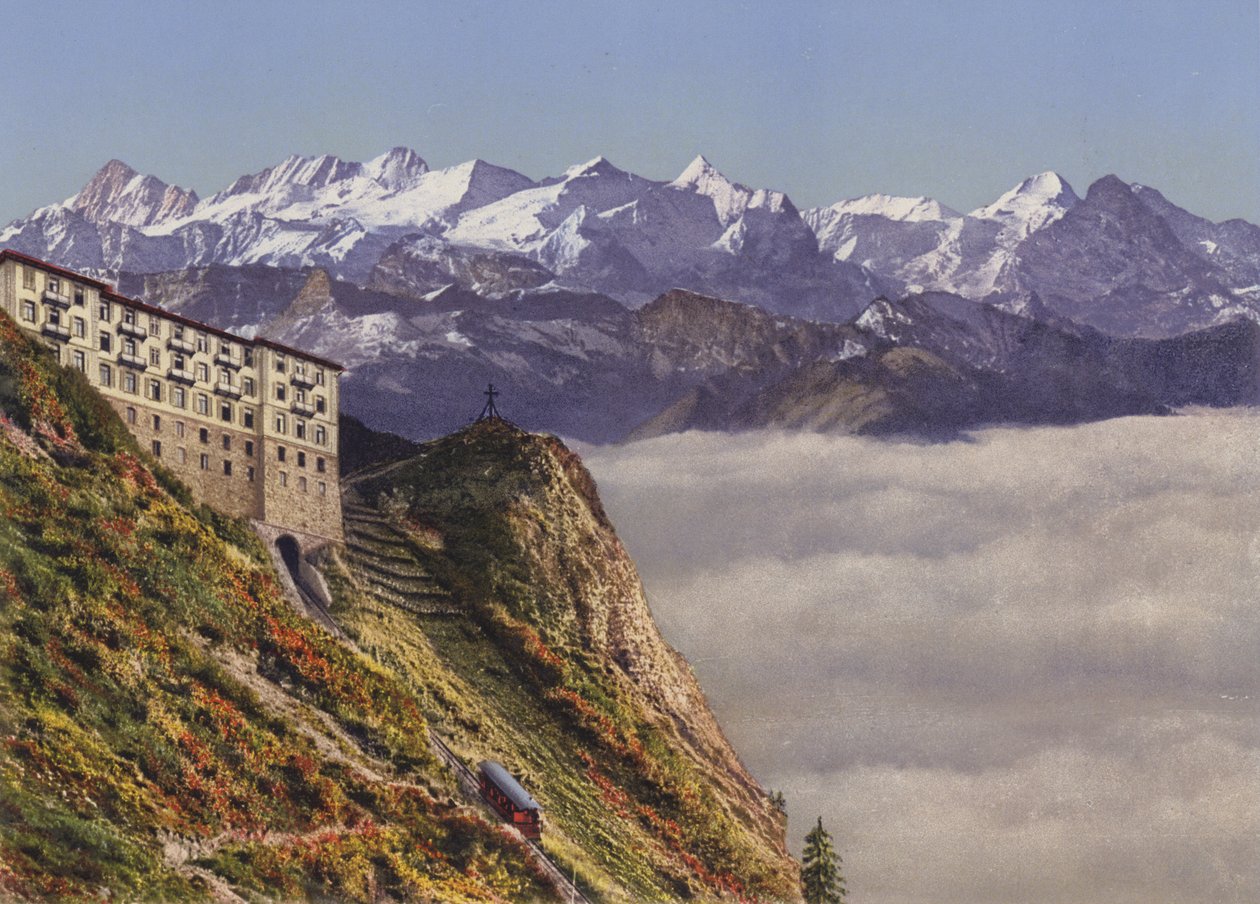 Stanserhorn 1900m felvonó és szálloda a Berni-Alpokkal (színes fotó) alkotó: Photographer Swiss