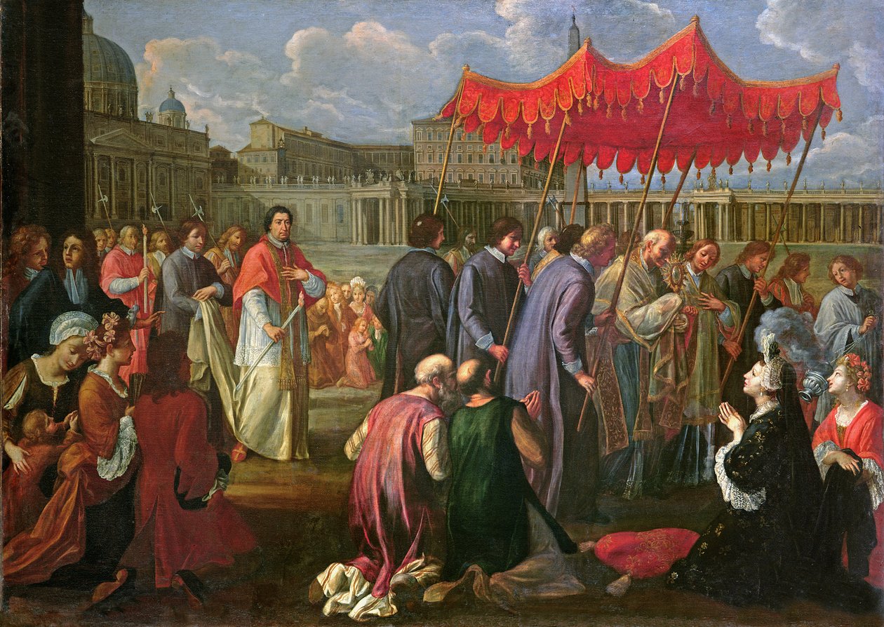 XI. Kelemen pápa (1649-1721) körmenetben a római Szent Péter téren alkotó: Pier Leone Ghezzi