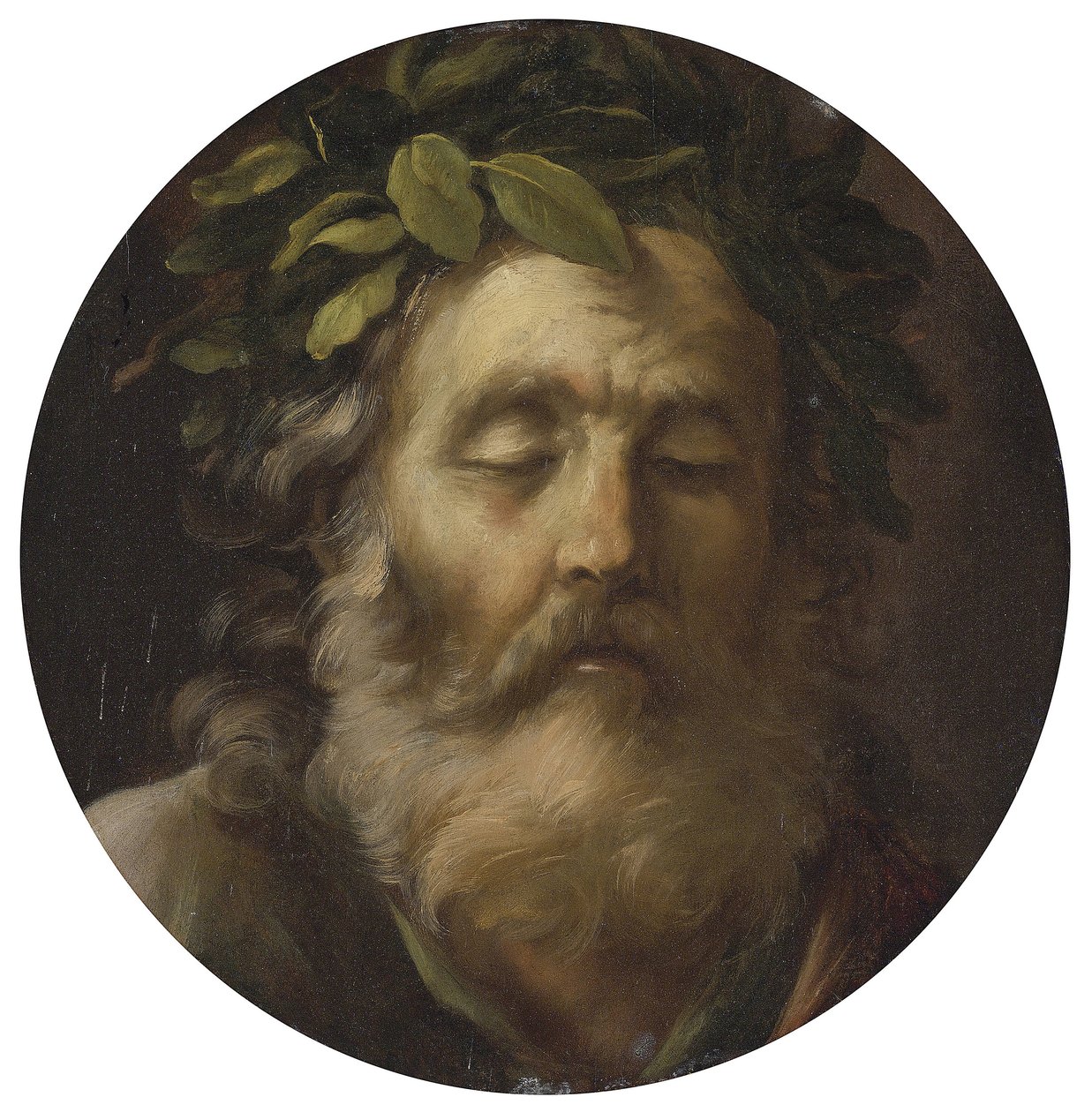 A költő Homer par Mola, Pier Francesco (1612-1666) portréja. Olaj, fa, méret: D 38,7, , Magángyűjtemény alkotó: Pier Francesco Mola