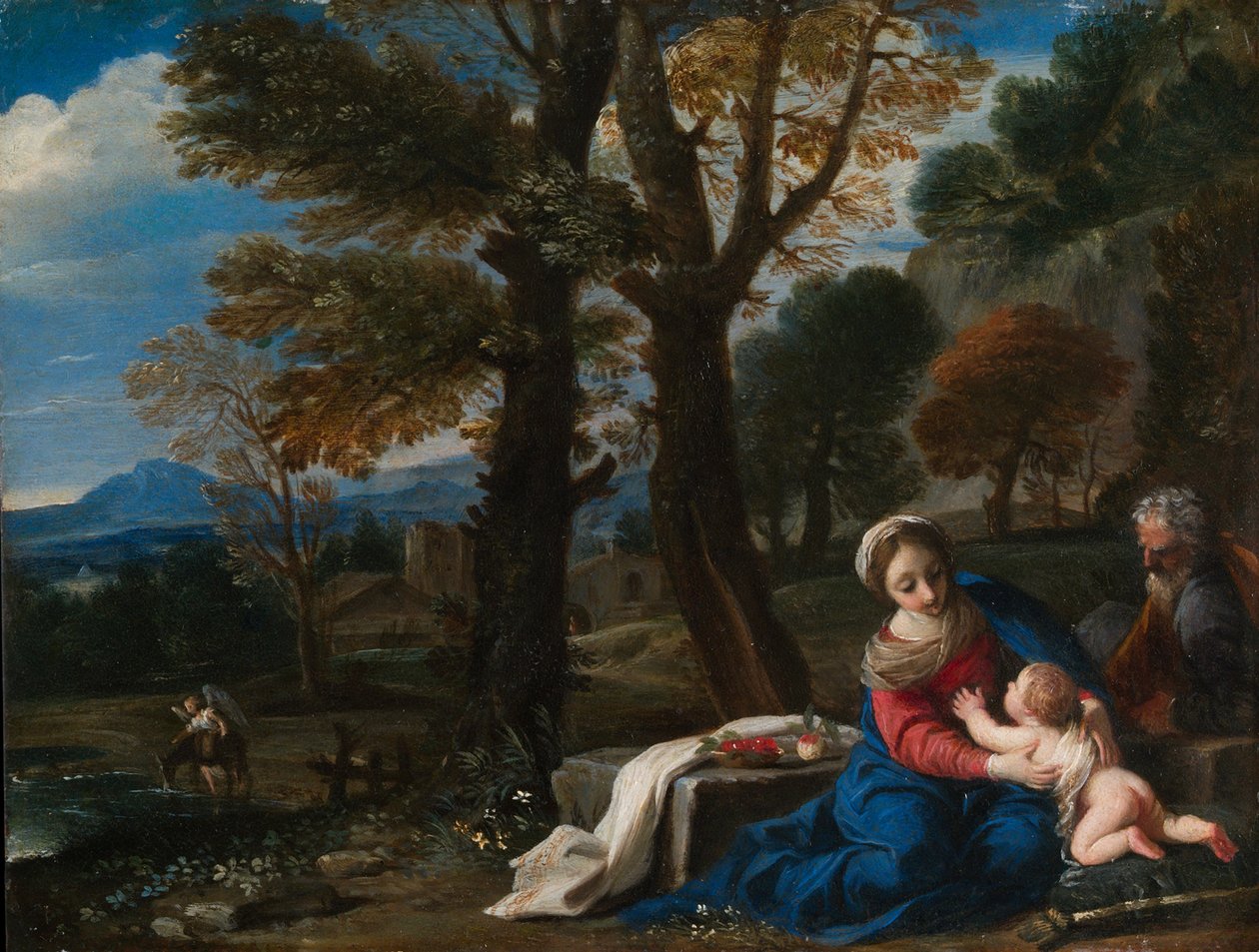 The Rest on the Flight to Egypt, 1645 körül (olaj, réz) alkotó: Pier Francesco Mola