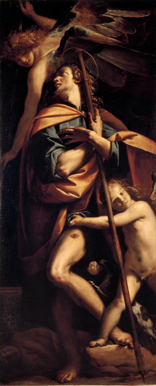 Szent Rókus A szent a pestis bubonját hordja a lábán. Francesco Mazzucchelli dit il Morazzone festménye (1573-1626) 1610-1615 Méret: 240x100 cm Milánó, A Castello Sforzesco polgári gyűjteményei alkotó: Pier Francesco Morazzone