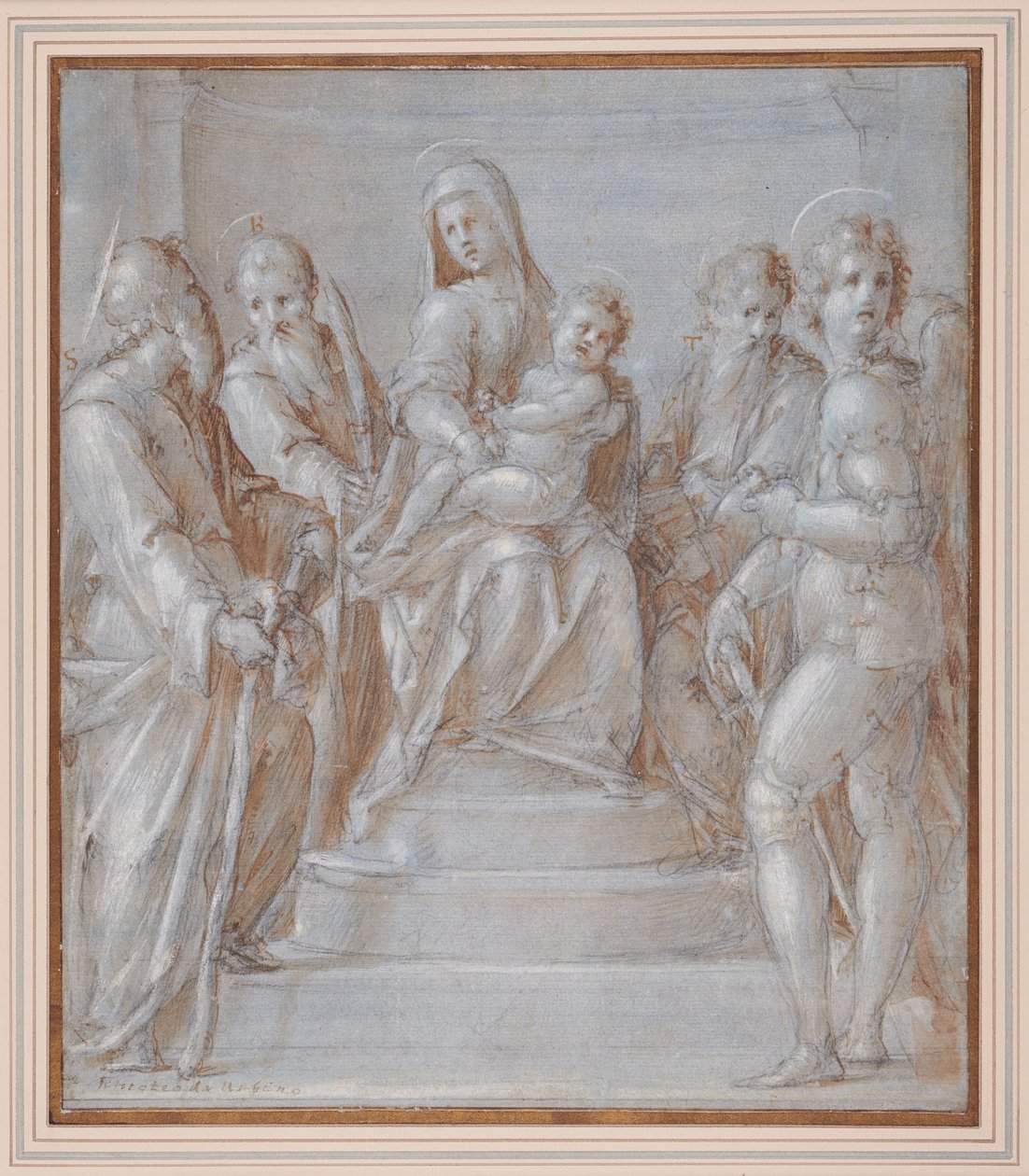 The Virgin and Child enthroned with Saints, c.1525 (pen & brown ink and wash over black chalk) alkotó: Pier Francesco & Puligo Domenico (1492 1527) Foschi