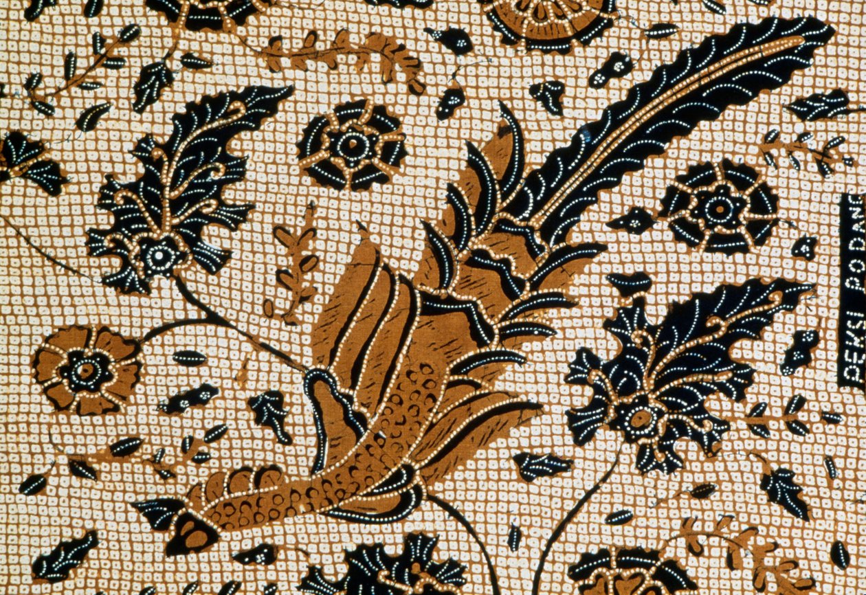 Batik hagyományos dizájnnal, peksi podang néven, Surakarta, Java, Indonézia, Detail alkotó: Blaise Nicolas Le Sueur