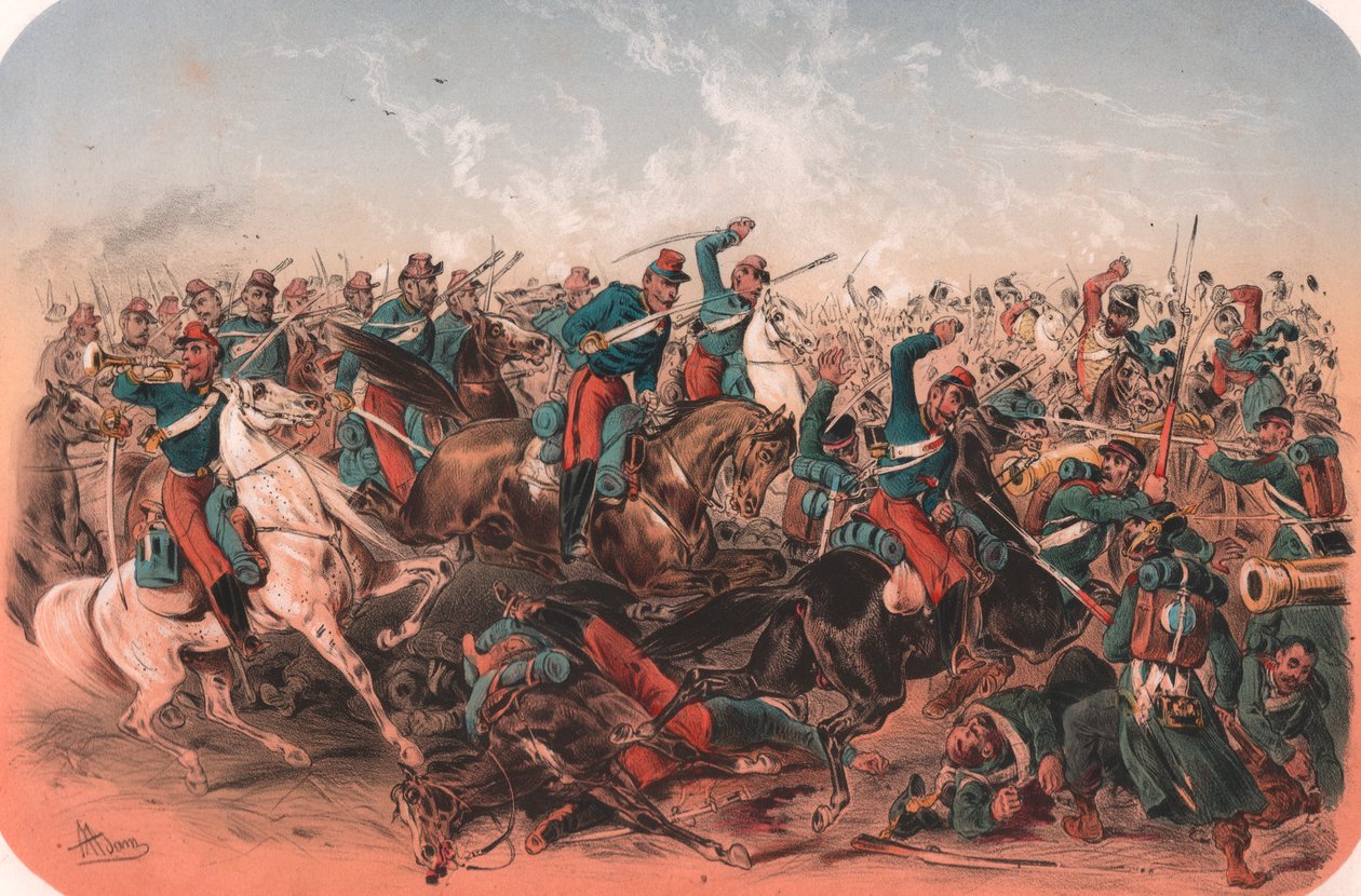 Csatajelenet, krími háború, színes litográfia, 29x20 cm, Episodes de la guerre d