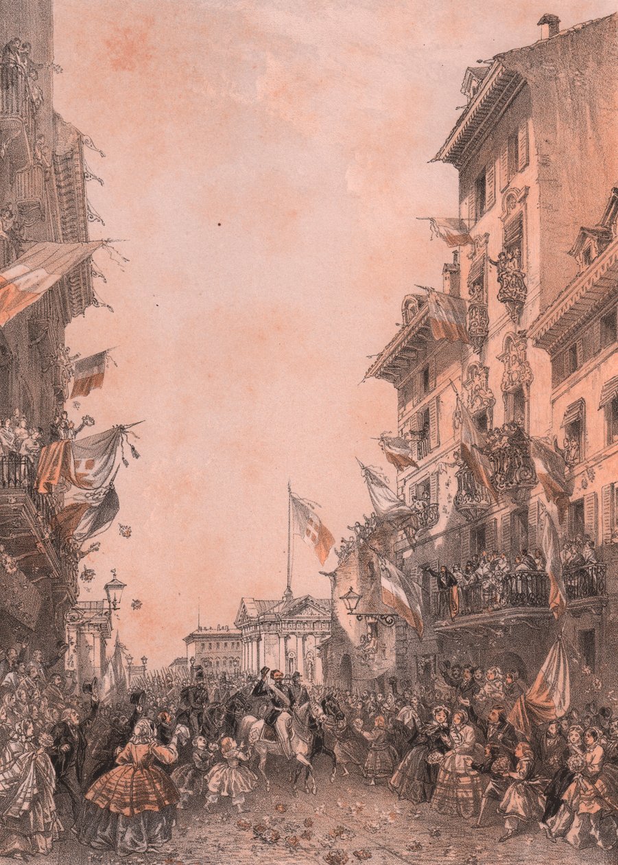II. Vittorio Emanuele király belépése a lombardiai Bresciába alkotó: Blaise Nicolas Le Sueur