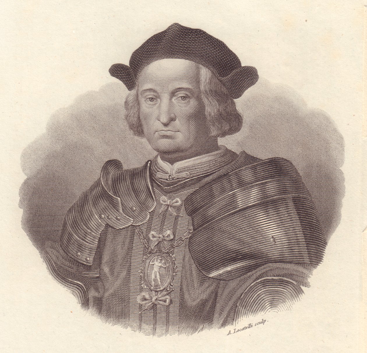 Gian Giacomo Trivulzio (1440-1518) olasz katonai vezető és politikus portréja, Locatelli rézmetsze alkotó: Blaise Nicolas Le Sueur