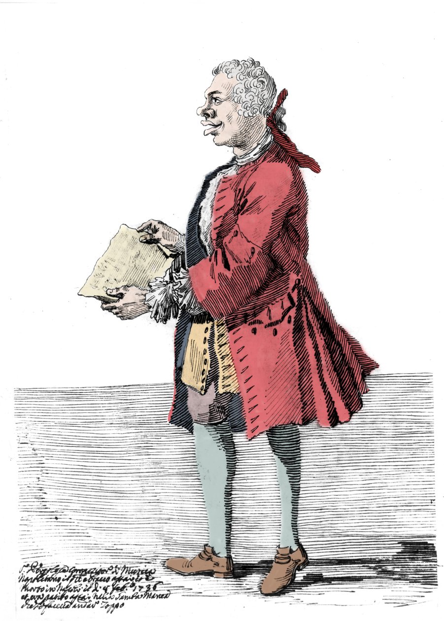 Giovanni Battista Pergolesi (Jean Baptiste Pergolese, Jean-Baptiste) rajzfilmje (1710 - 1736). Pier Leone Ghezzi (1674-1755) rajza arról számol be, hogy a zeneszerző egyik lábában fogyatékos és sánta volt. 1736. alkotó: Pier Leone Ghezzi