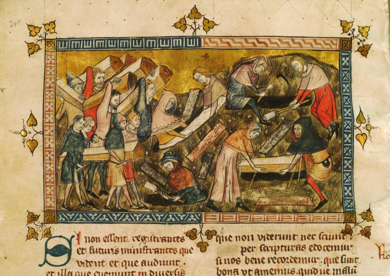 A pestis áldozatainak temetése Tournaiban, 1353 körül. alkotó: Pierart dou Tielt