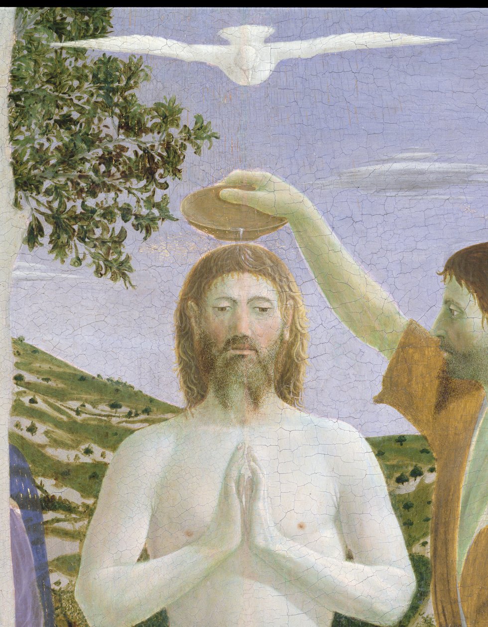 Krisztus megkeresztelése, 1450 tojástempera panelen 26050 részlete alkotó: Piero della Francesca