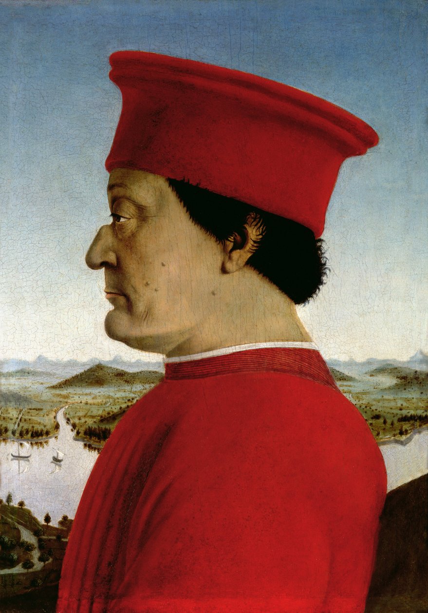 Federigo da Montefeltro (1422-82) Urbino hercege, 1465 körül (tempera a panelen) (hátra lásd: 69441-42) (részletek a 95420-ból) alkotó: Piero della Francesca