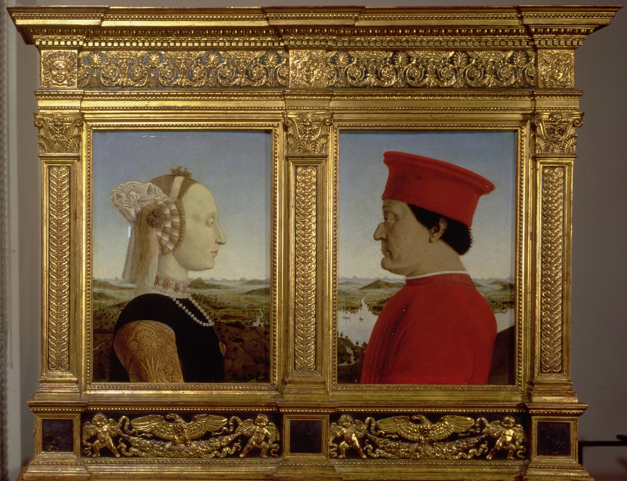 Federico da Montefeltro herceg (1422-82) és Battista Sforza portréi, 1465 körül (tempera a táblán) alkotó: Piero della Francesca