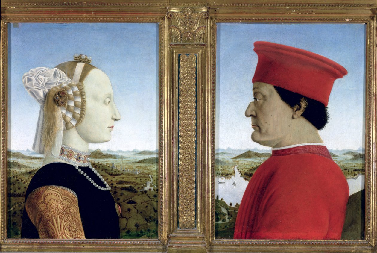 Federico da Montefeltro herceg (1422-82) és Battista Sforza portréi, 1465 körül (tempera a táblán) (lásd még: 95420) alkotó: Piero della Francesca