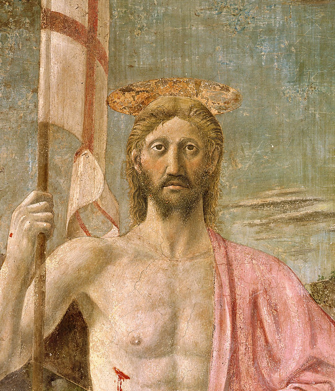 A feltámadás, Krisztus részlete, 1463 körüli freskórészlet, 109787 alkotó: Piero della Francesca