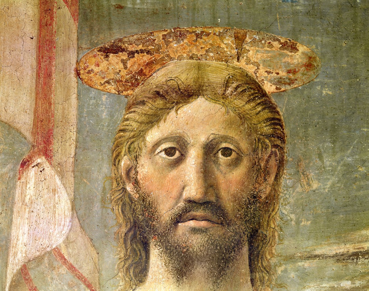 A feltámadás, Krisztus fejének részlete, 1463 körüli freskó lásd még 109787 és 205587 alkotó: Piero della Francesca