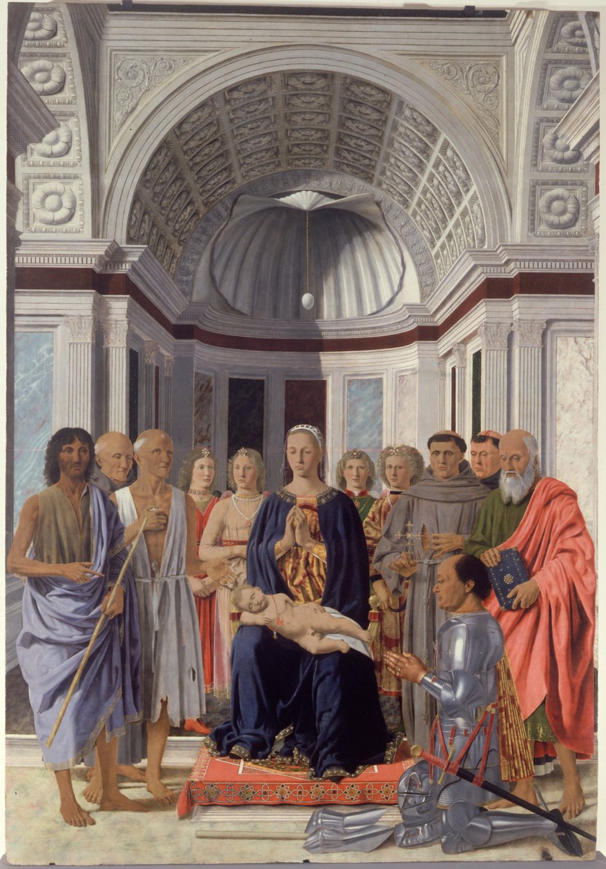 Madonna és gyermek és szentek, angyalok és Montefeltro Frigyes alkotó: Piero dellaFrancesca