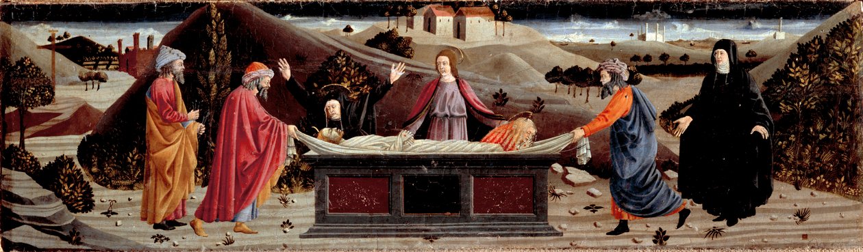 Misericordia poliptichonja: Jézus Krisztus teste körül: Szent János, Szűz Mária, Szent Mária Magdolna, Arimathiai Szent József és Szent Nikodéma alkotó: Piero della (school of) Francesca