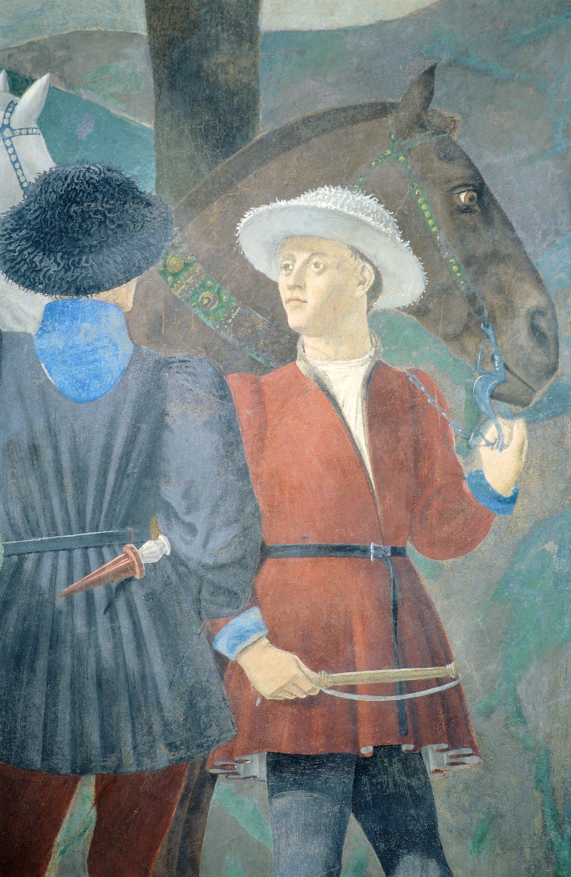 Részlet az Igaz kereszt legendájából, amely a fa imádását, valamint Sába királynője és Salamon király találkozását mutatja be, Piero della Francesca alkotó: Piero della Francesca