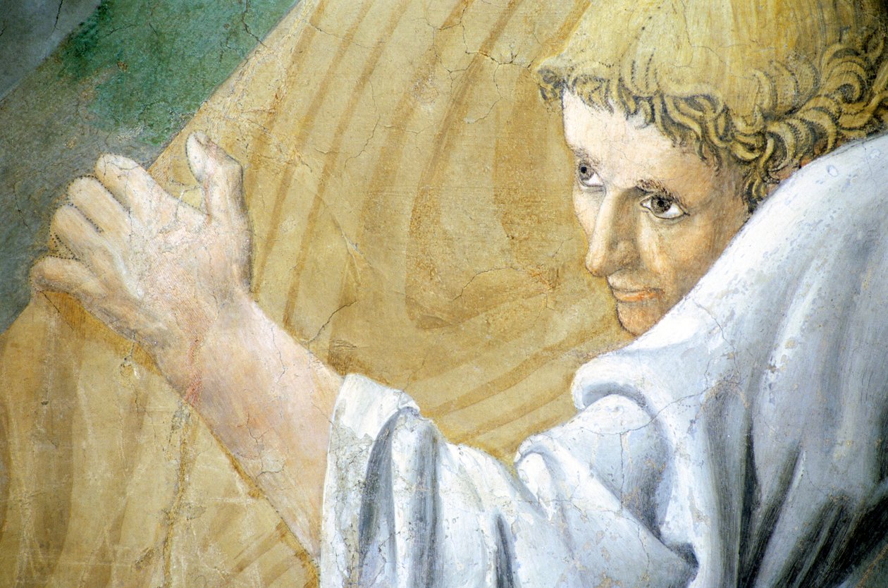Részlet az Igaz kereszt legendájából, amely a szent fa szállítását mutatja, Piero della Francesca alkotó: Piero della Francesca