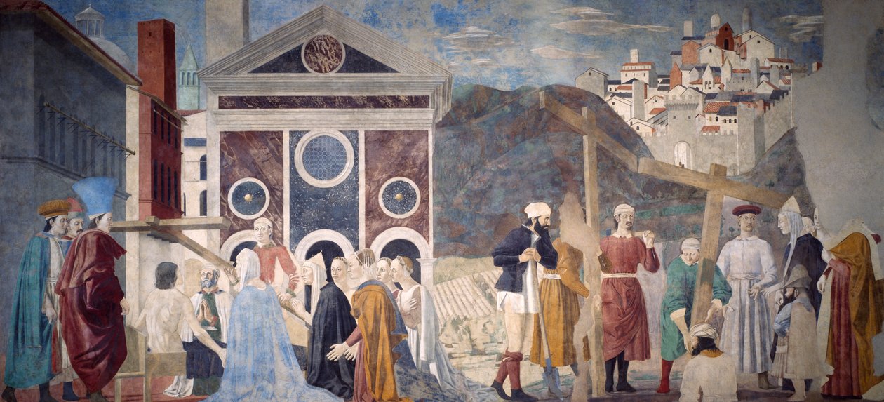 Részlet az Igaz kereszt legendájából, amely bemutatja az igaz kereszt felfedezését és ellenőrzését, Piero della Francesca alkotó: Piero della Francesca