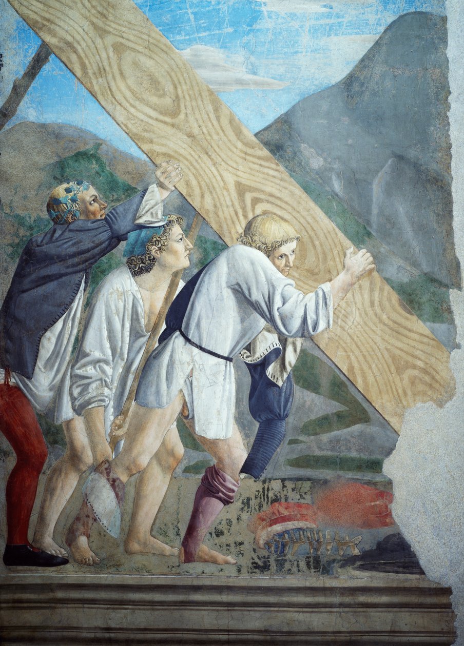 Részlet az igaz kereszt legendájából, amely a szent fa szállítását mutatja, Piero della Francesca alkotó: Piero della Francesca
