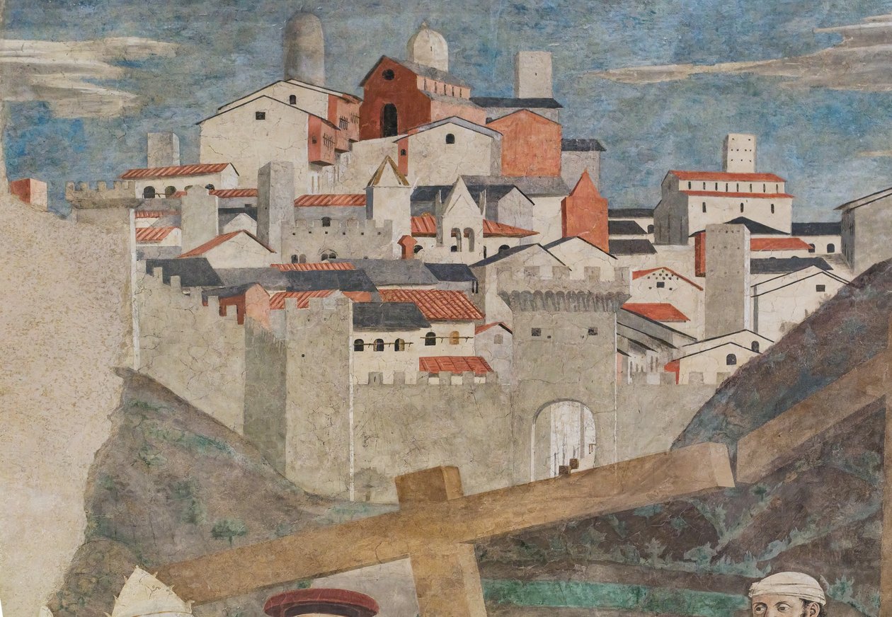A három kereszt megtalálása és a kereszt igazolása, az Igaz Kereszt történeteiből (freskó) alkotó: Piero della Francesca