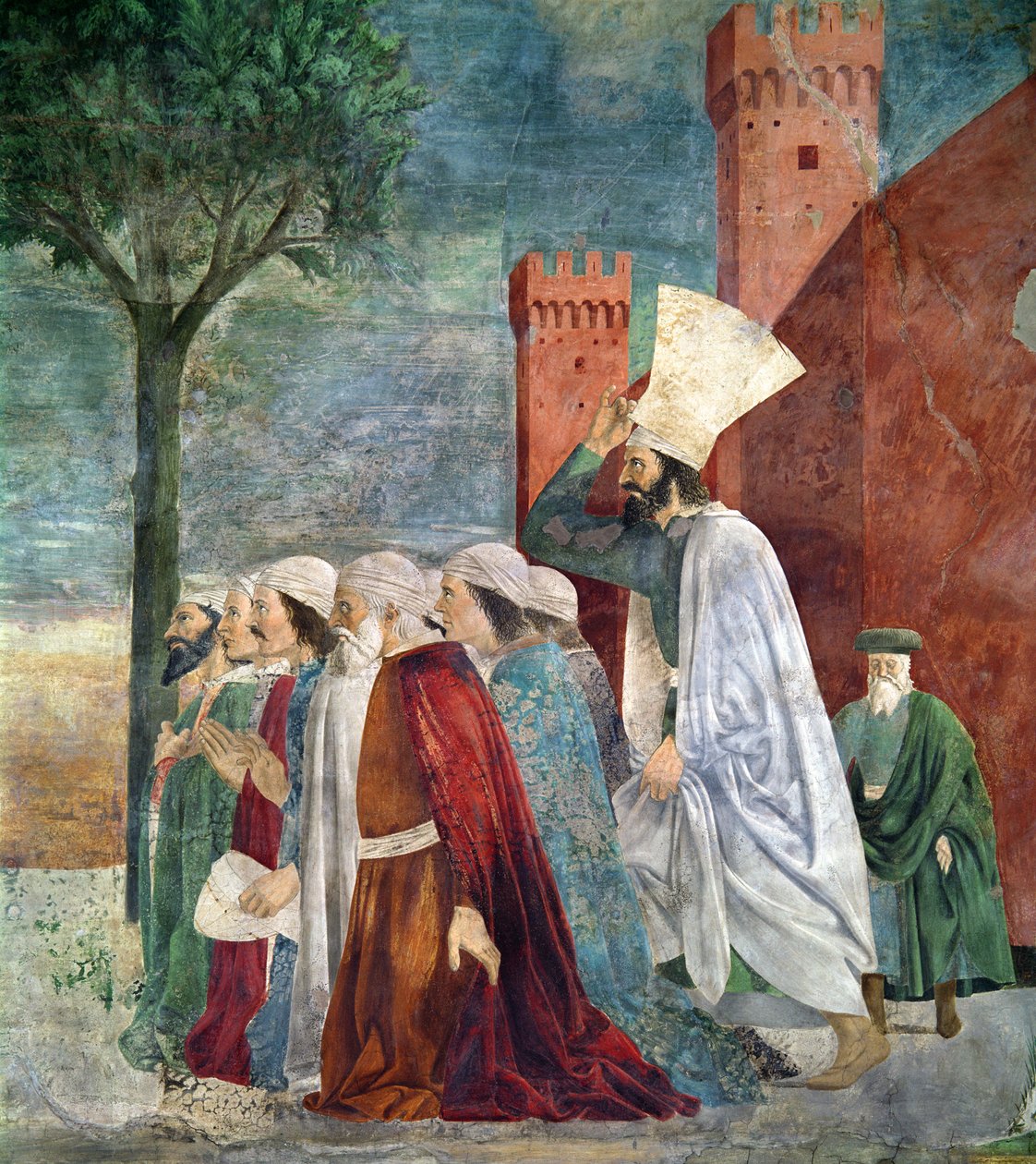 Heraclius c.575-641 Visszaállítja a keresztet Jeruzsálemben, a Legend of the True Cross ciklusból, elkészült 1464 freskórészlet az 58287-ből alkotó: Piero della Francesca