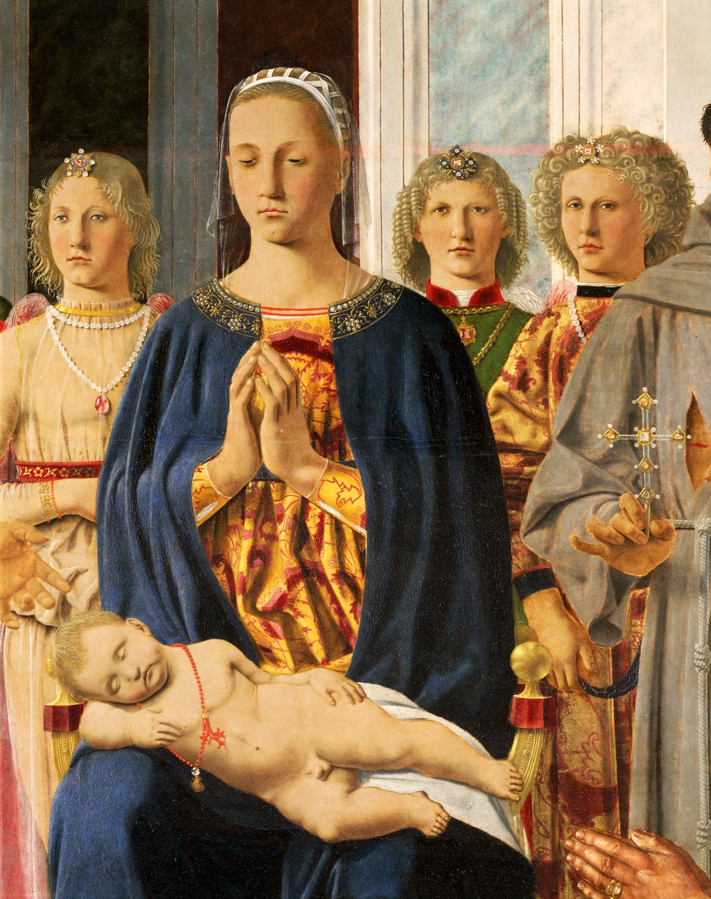 Madonna és gyermek angyalokkal körülvéve, Piero della Francesca (1412-1492) Madonna és gyermeke a szentekkel imádkozó szentekkel részlete Brera-oltárkép, tempera fa, 251x172 cm alkotó: Piero della Francesca