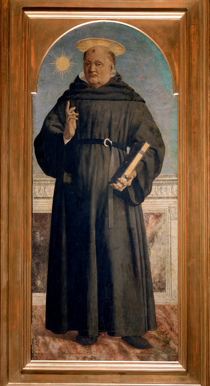 Szent Ágoston poliptichonja: Tolentinói Szent Miklós - olaj, serpenyő alkotó: Piero della Francesca
