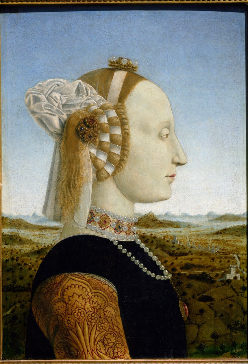 Battista Sforza, Federico da Montefeltro feleségének portréja, 1465 körül (tempera és olaj, fa) alkotó: Piero della Francesca
