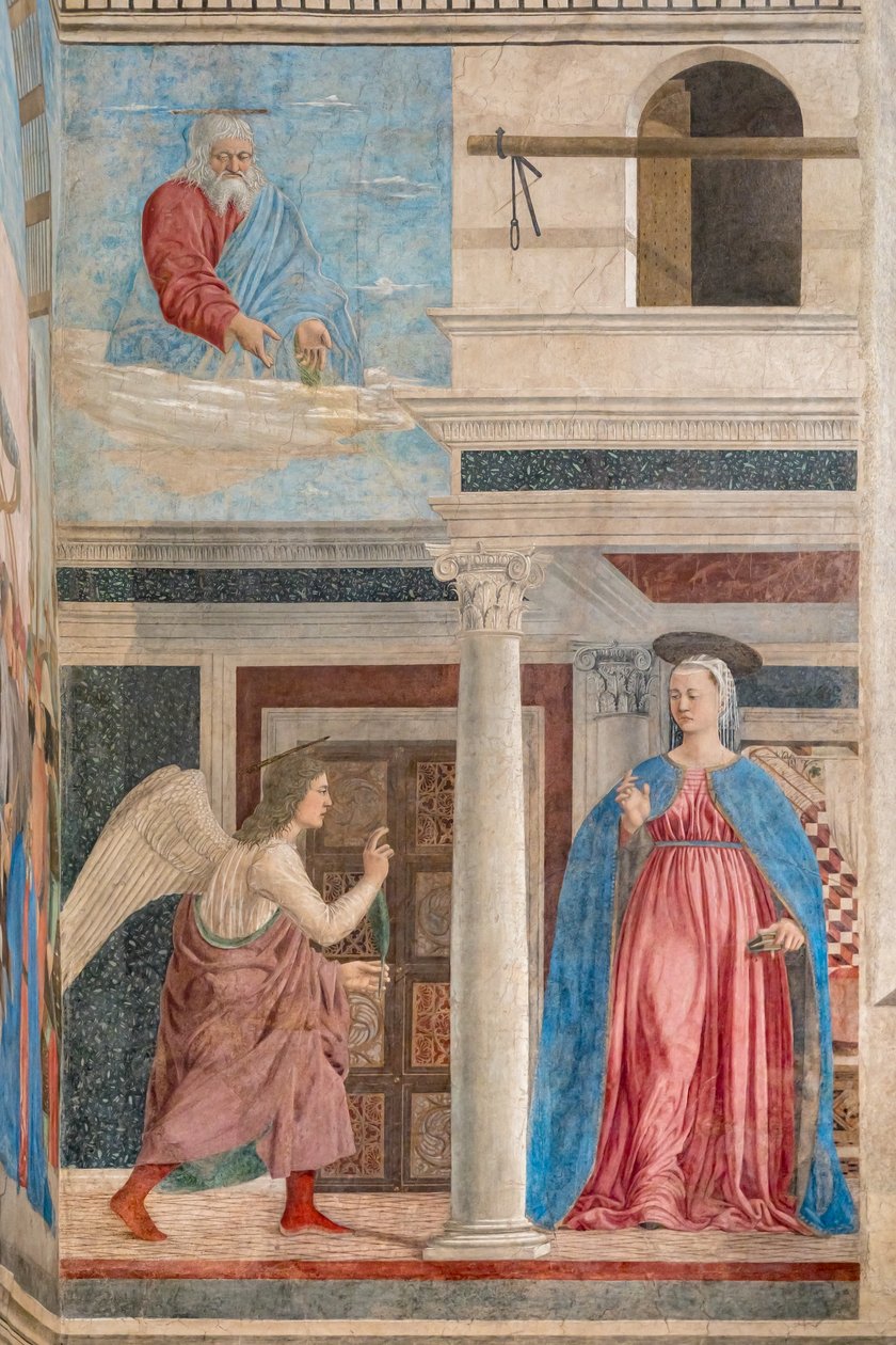 Az Annunciáció, részlet az Igaz Kereszt történeteiből (freskó) alkotó: Piero della Francesca