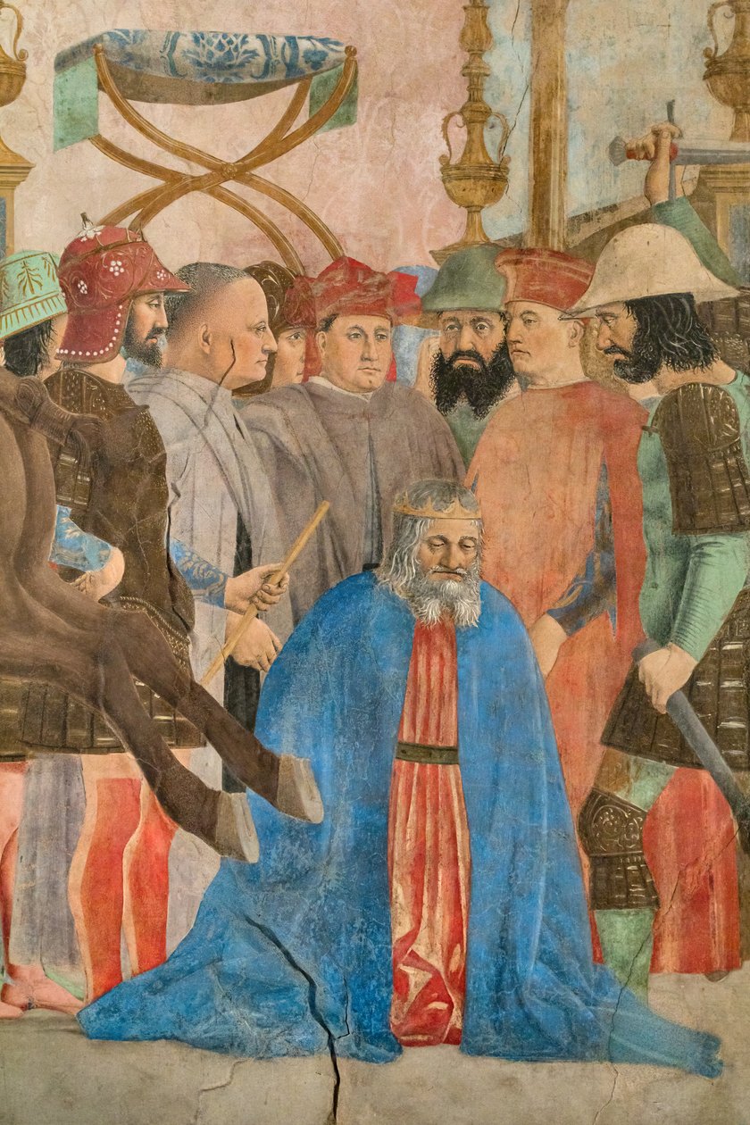 Hérakleiosz és Chosroes csatája, részlet az Igaz Kereszt történeteiből: Chosroes király kivégzése (freskó) alkotó: Piero della Francesca
