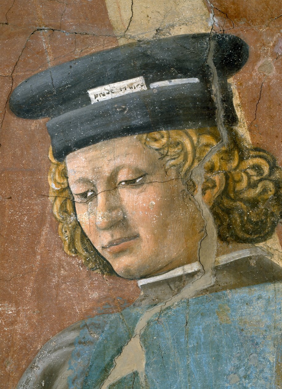 Az igaz kereszt legendája, a zsidó kínzása, a kínzó részlete, elkészült 1464-es freskó alkotó: Piero della Francesca