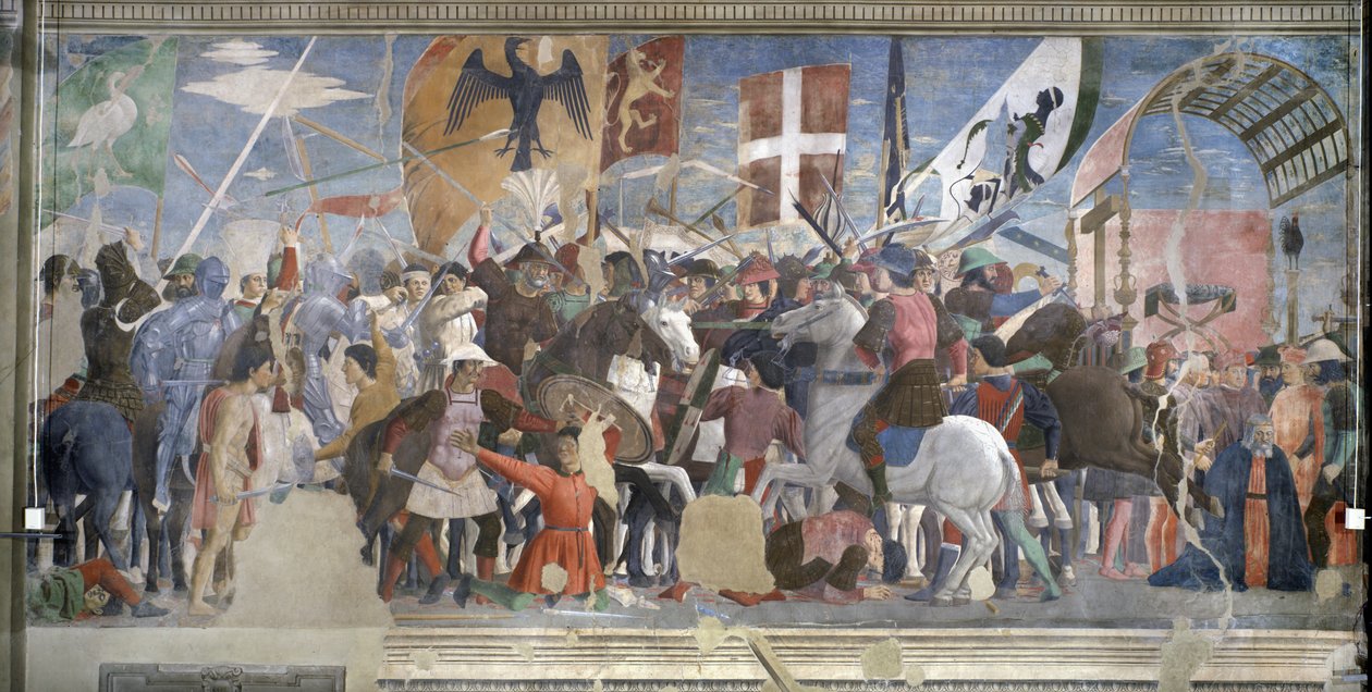 Hérakleiosz győzelme és Chosroes kivégzése, i.sz. 628, a True Cross ciklusból, 1464-ben fejeződött be alkotó: Piero della Francesca