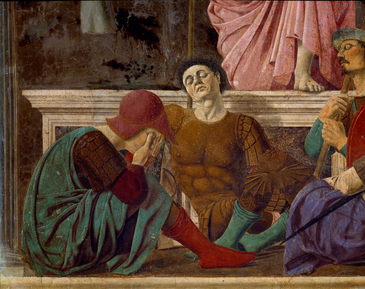 Krisztus feltámadása. Részlet az álmos római katonákról. Pietro festménye, Benedetto dei Franceschi, Piero della Francesca (1422-1492) alkotó: Piero della Francesca