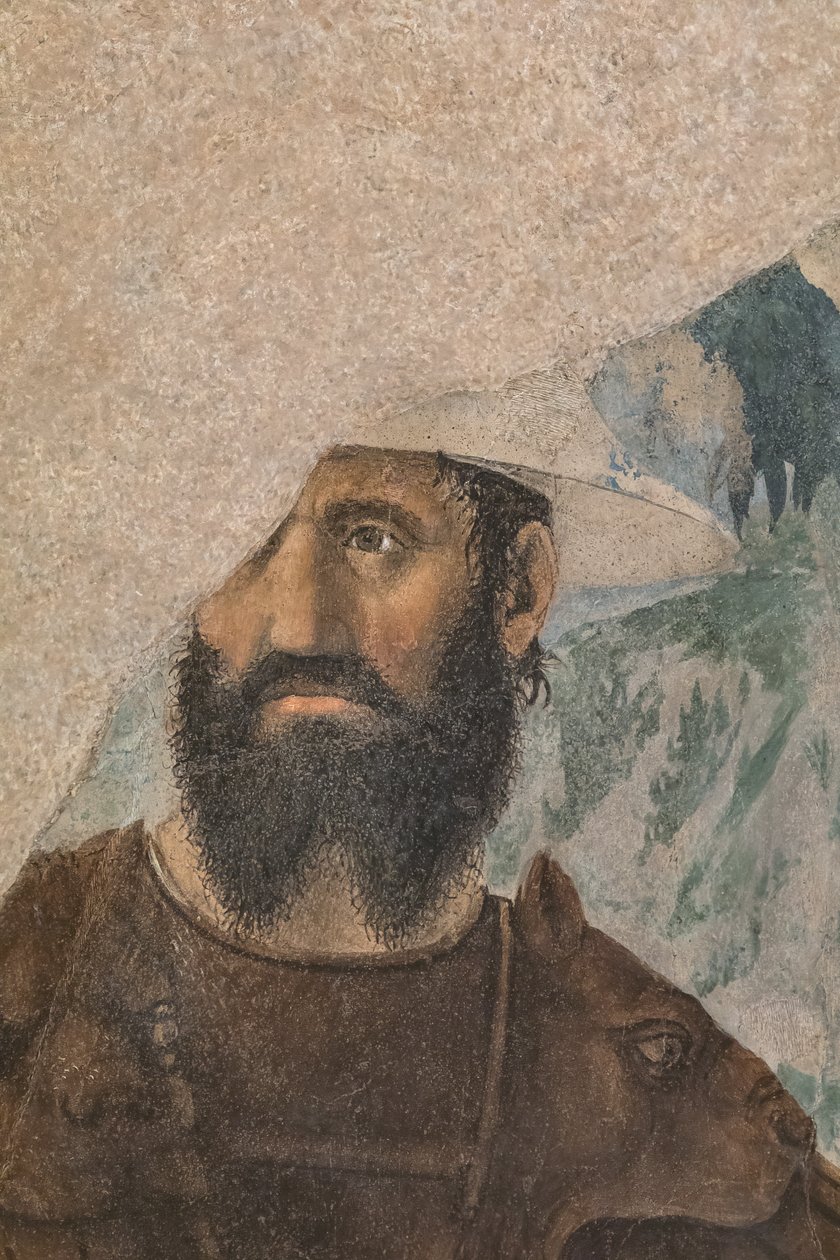 Konstantin győzelme Maxentius felett, részlet egy katonával. alkotó: Piero della Francesca