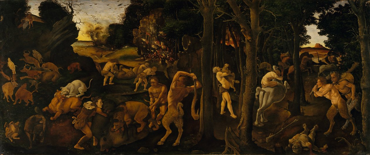 Egy vadászjelenet, 1494-1500 körül (tempera és olaj átkerült a Masonite-ba) alkotó: Piero di Cosimo