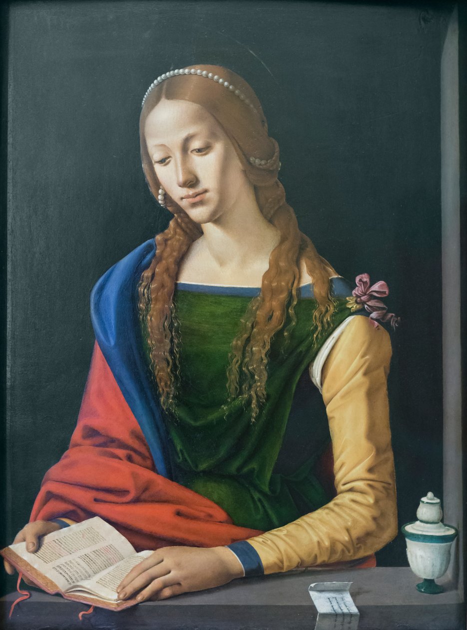 Szent Mária Magdolna felolvasás, 15. század vége (olaj, tábla) alkotó: Piero di Cosimo