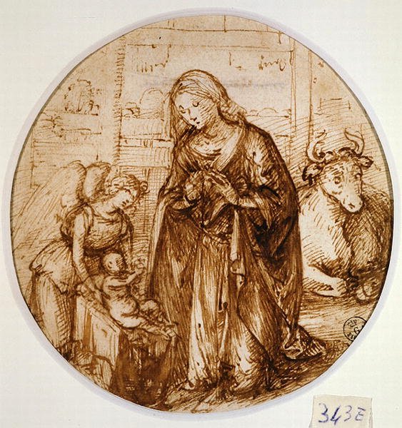 A Gyermekimádat (toll és tinta papíron) alkotó: Piero di Cosimo