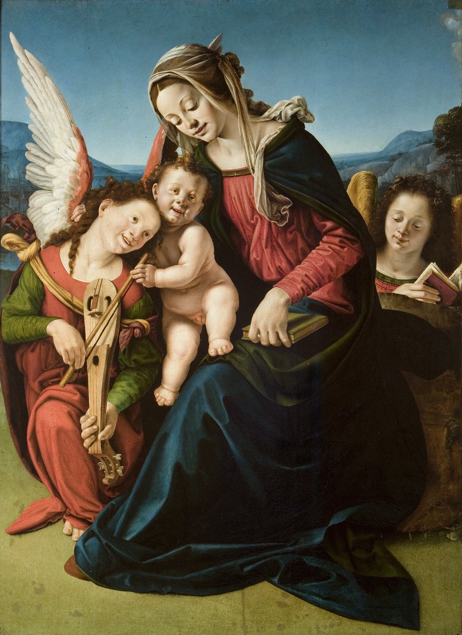 Szűz és gyermek két angyallal, 1507 körül (olaj, fa) alkotó: Piero di Cosimo